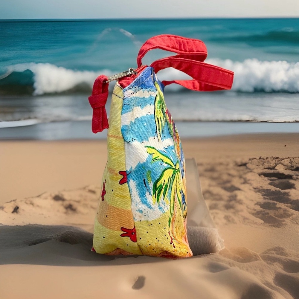 Paradise/Beach Themed Purse - Cotton Canvas - Caricature Starfish - Palm Trees - Picture 4 of 7